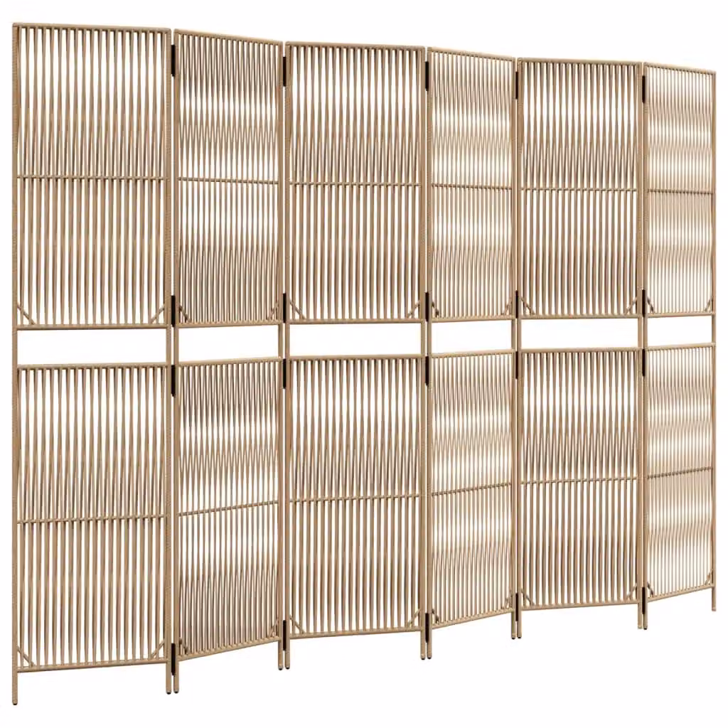 Berkfield Home 6 Panel Poly Rattan Room Divider in Beige – 2