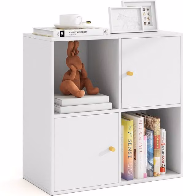 Costway 3-Tier 4-Cube Modern White Wood Freestanding Bookshelf with Back Panel