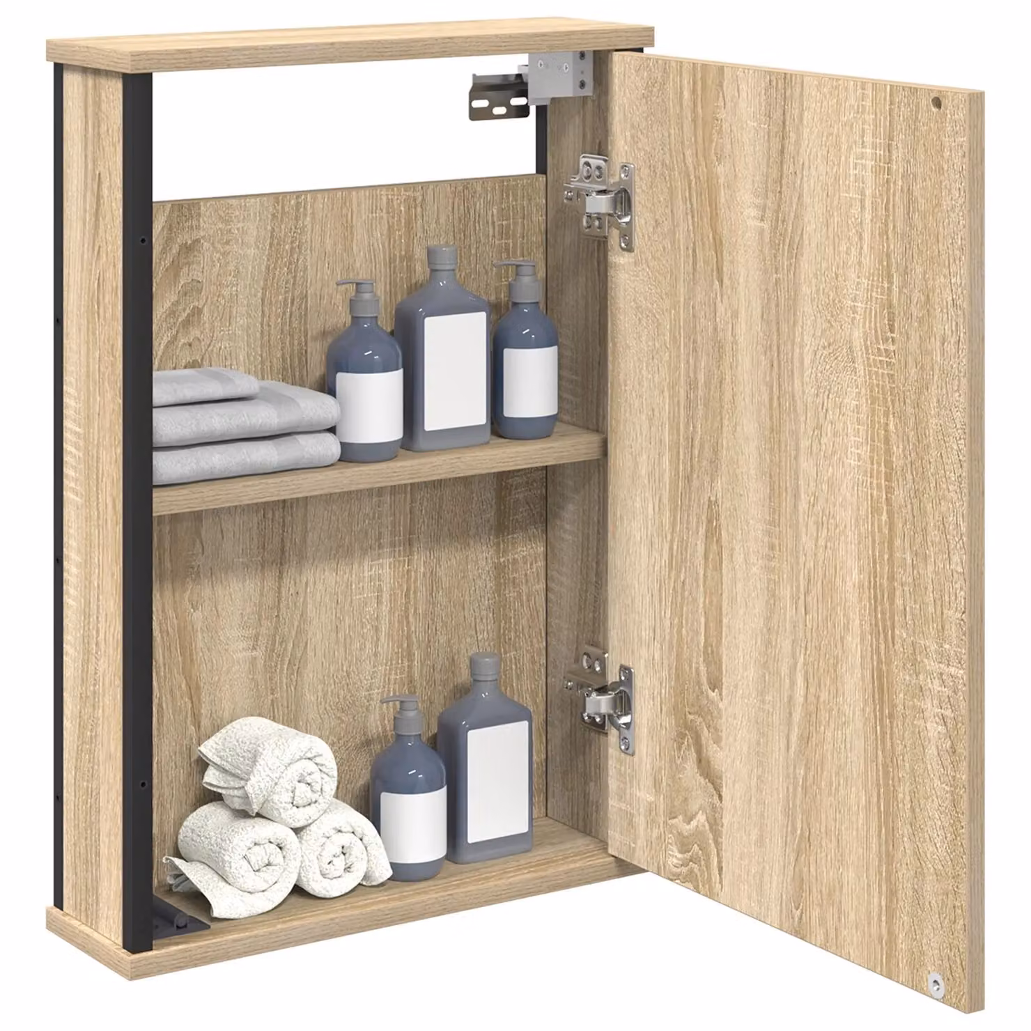 Berkfield Home Mirror Cabinet in Natural Oak and Beige with Glass Doors – 2