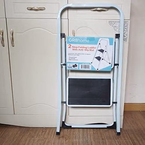Gr8 Home 2 Step Foldable Steel Ladder Stool in White – 4