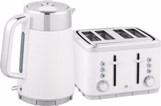 Rolipo White Electric Kettle and Toaster Set with Ridged Texture, 3000W