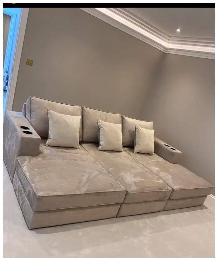 HOB Furniture Charles Cinema L-Shape Upholstered Sofa in Dark Grey with Cup Holders
