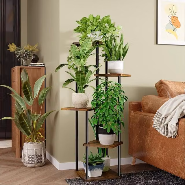 Lifeideas Multi Tier Industrial Plant Display Rack in Brown and Black