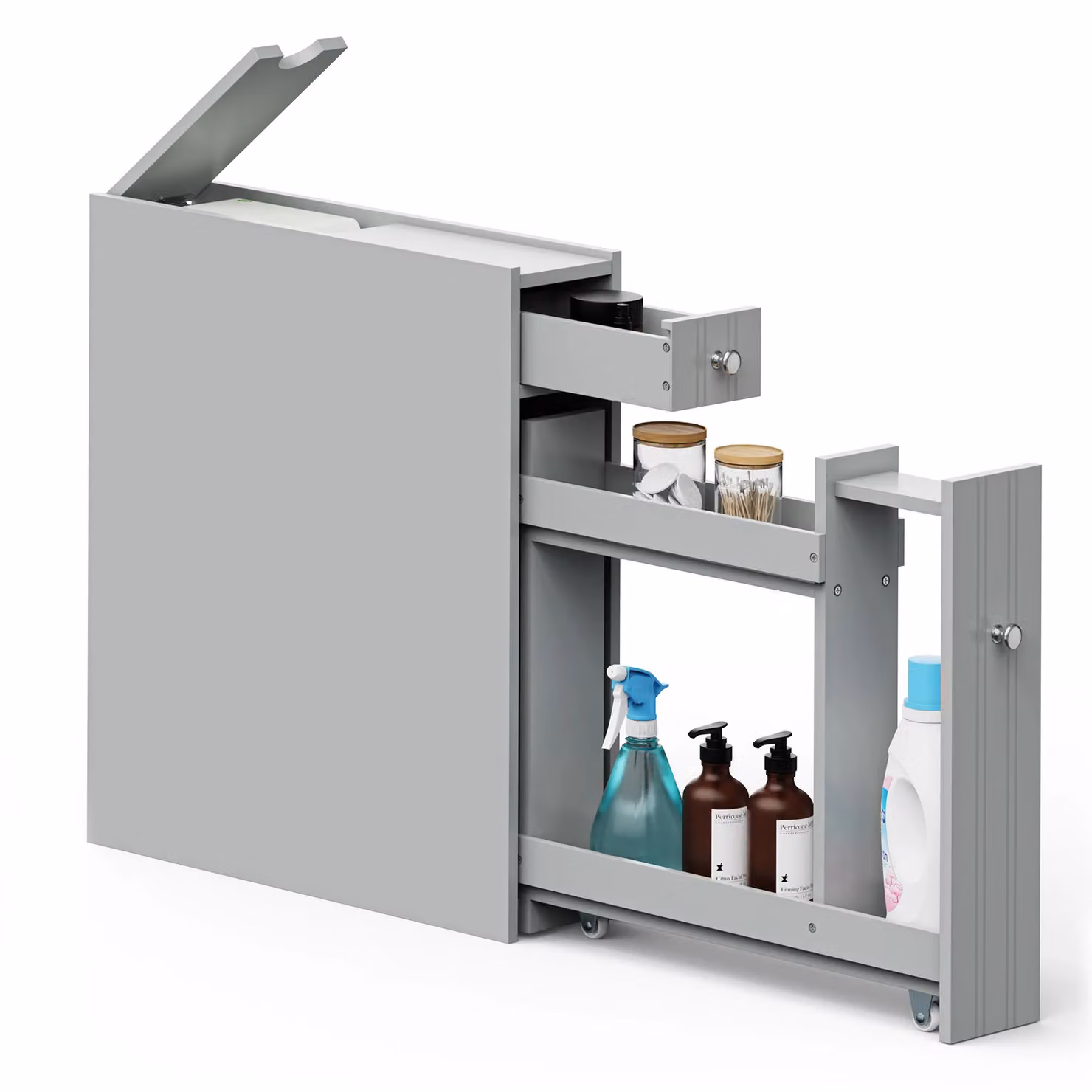 VonHaus Shrewsbury Slimline Freestanding Shaker Style Bathroom Storage Unit in Grey – 2