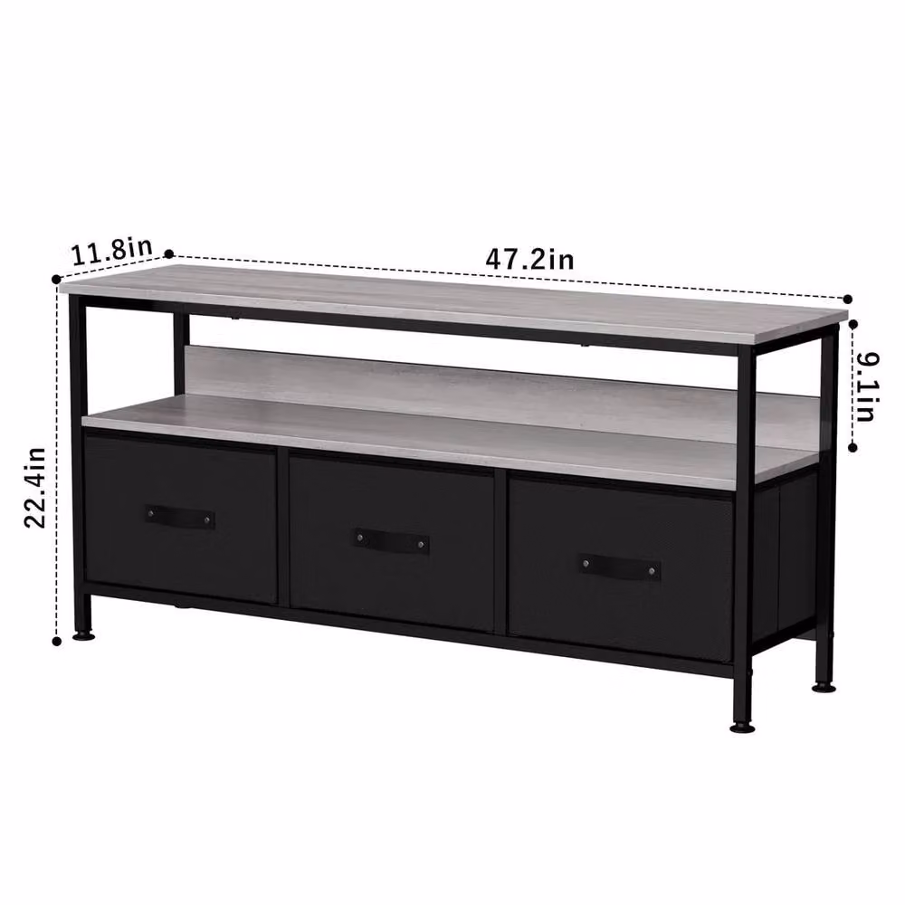 VOGREX Minimalist Dresser-Style TV Stand with 3 Fabric Drawers in Black – 2
