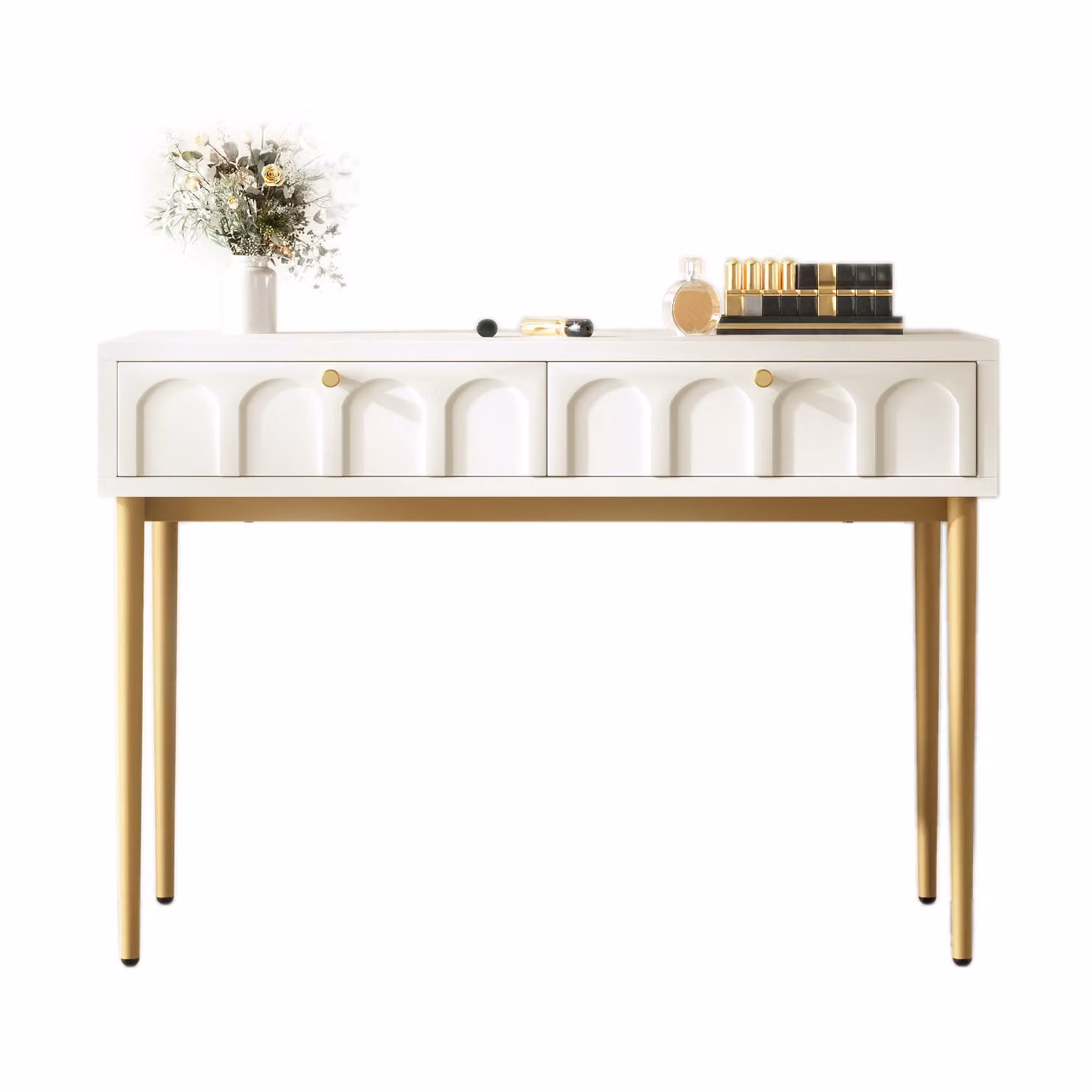 Aosom.UK White Space-Saving Dressing Table with 2 Drawers, W: 100 cm, D: 45 cm, H: 76.5 cm – 2