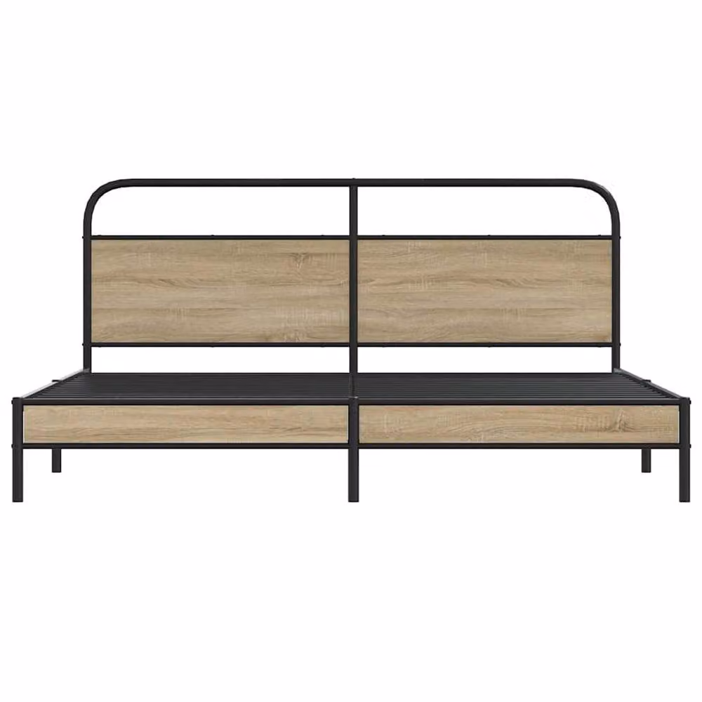 Berkfield Home Metal Bed Frame in Smoked Oak and Brown, W/D/H: 180 x 200 cm – 3