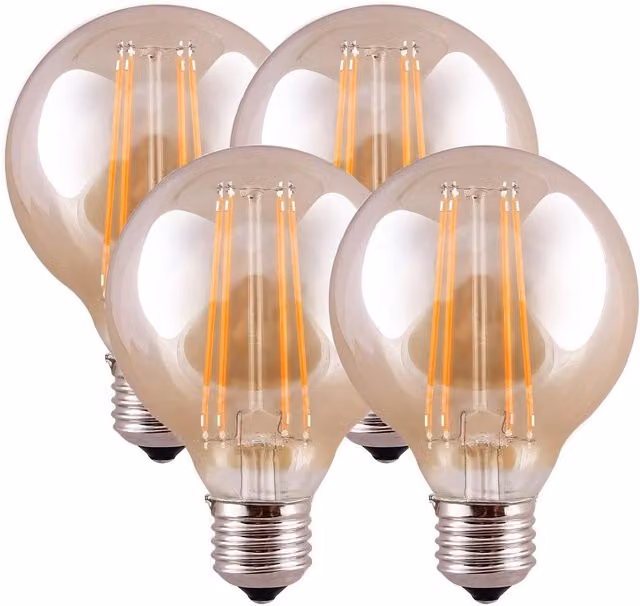 Harper Living Amber Glass G95 E27 LED Globe Bulb, Warm White, Dimmable, Pack of 4