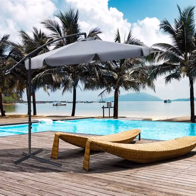 Outsunny Grey Cantilever Garden Banana Parasol Umbrella with Crank Handle