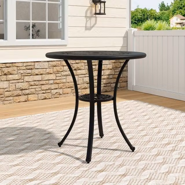 Livingandhome Classic Cast Aluminium Garden Table with Floral Wreath Pattern in Matt Black