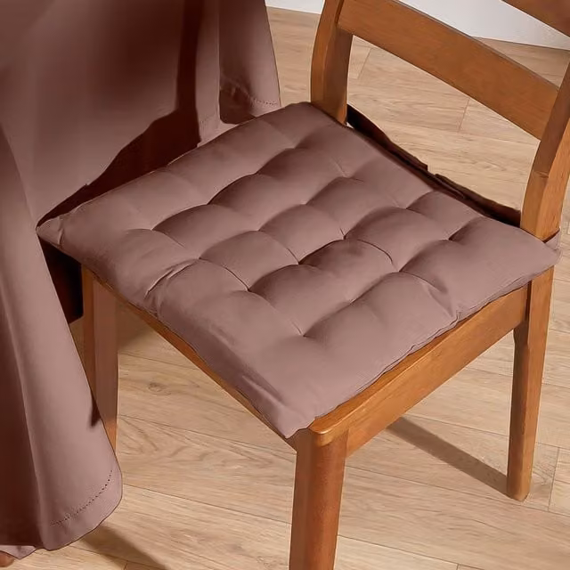 Homescapes Square Cotton Seat Pad with Tie Cords in Brown, Pack of 6