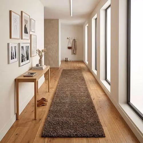 Desire Rugs Ainsley Plain Modern Rectangular Hallway Runner, Brown, W: 60 cm, L: 220 cm – 1