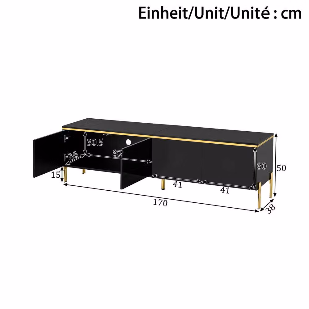 Rolipo Black High Gloss Modern TV Stand with 4 Doors and Media Compartments, Width: 170 cm – 2