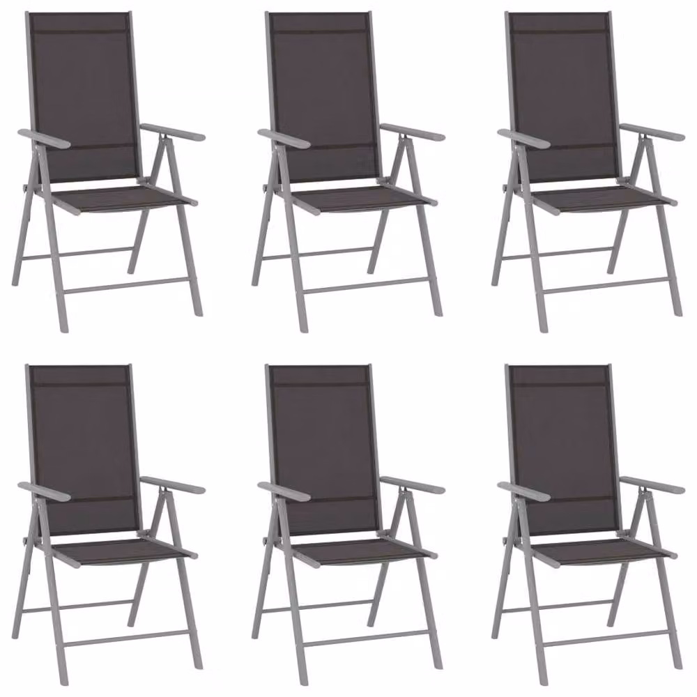 Berkfield Home Set of 6 Folding Garden Chairs in Black Textilene and Silver Aluminium – 2