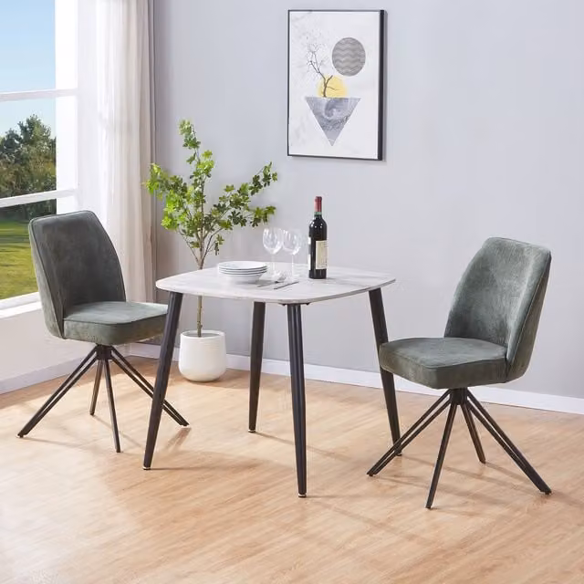Core Products Aspen Grey Oak Square Dining Set with 2 Green Swivel Fabric Chairs