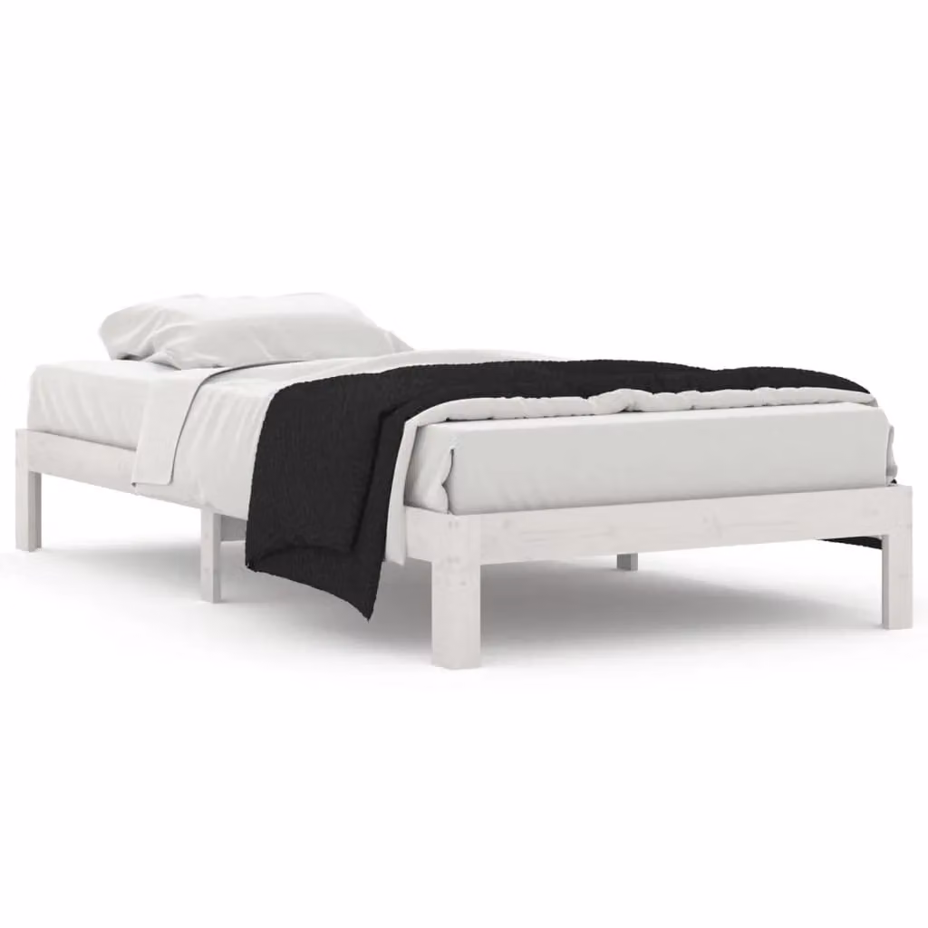 Berkfield Home White Solid Pine Bed Frame W: 100 cm, D: 200 cm – 2