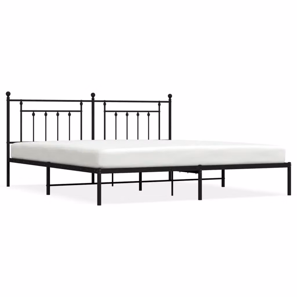 Berkfield Home Metal Bed Frame with Headboard in Black, 200 x 200 cm – 2