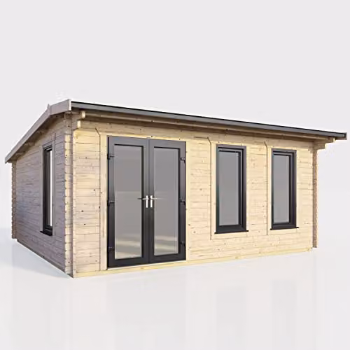 Powersheds Premium Apex Log Cabin with Double Doors and Toughened Glass in Anthracite – 1