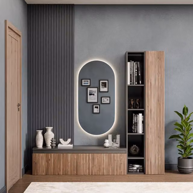 Decorotika Stockholm Scandinavian Wall Mounted Entertainment Center in Black with LED Lighting