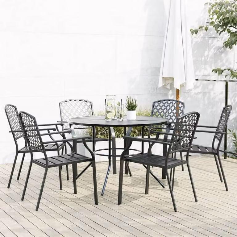 Berkfield Home 7-Piece Stackable Garden Table and Chair Set in Anthracite and Black Powder-coated Steel