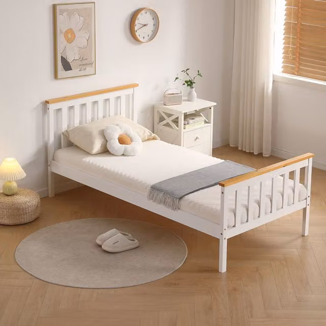 Comfy Living Ltd Modern Solid Pine Bed Frame in White, W/D/H: 100 x 200 cm