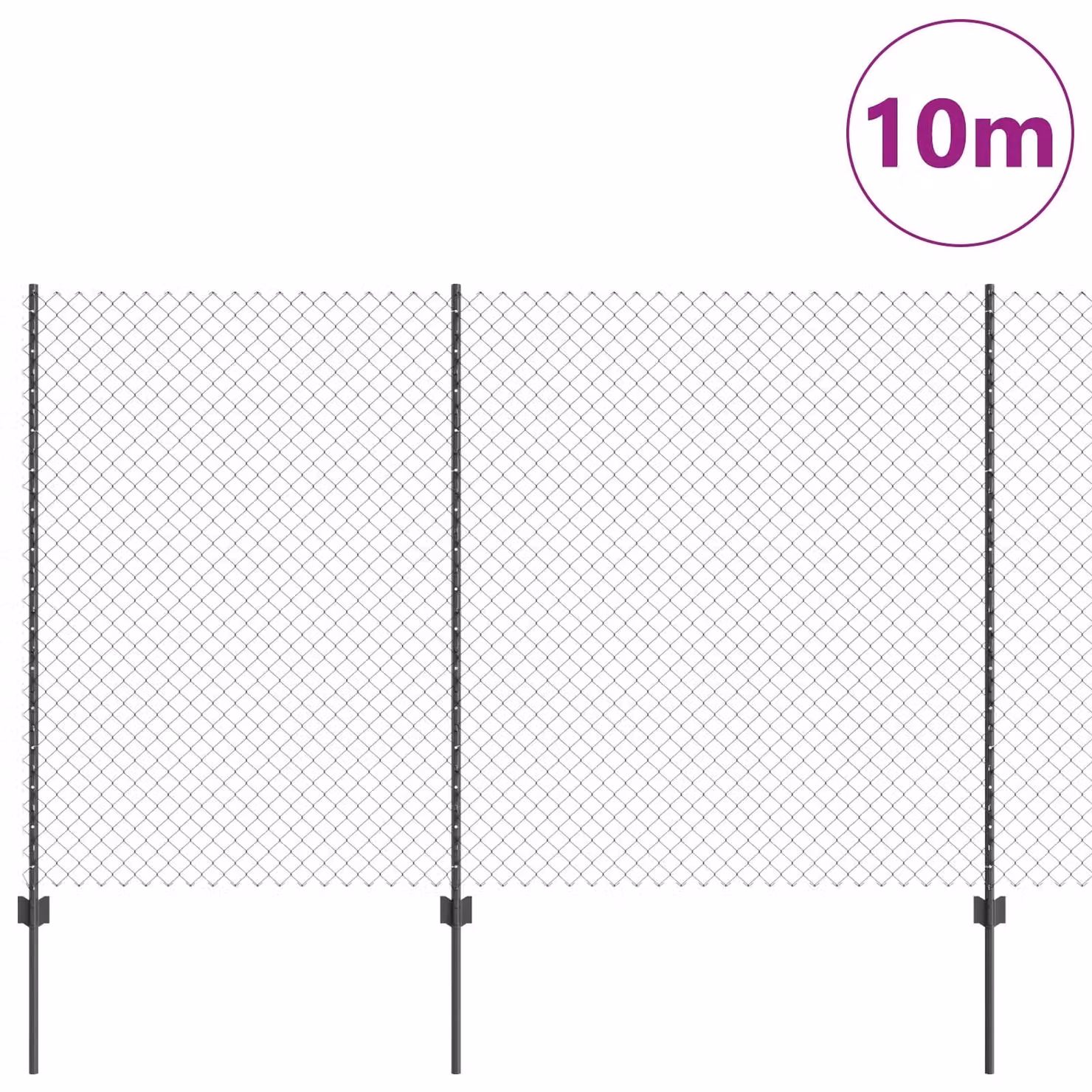 Berkfield Home Grey PVC-Coated Steel Chain Link Fence with 20 U Posts, W: 10 m, H: 1.5 m – 2