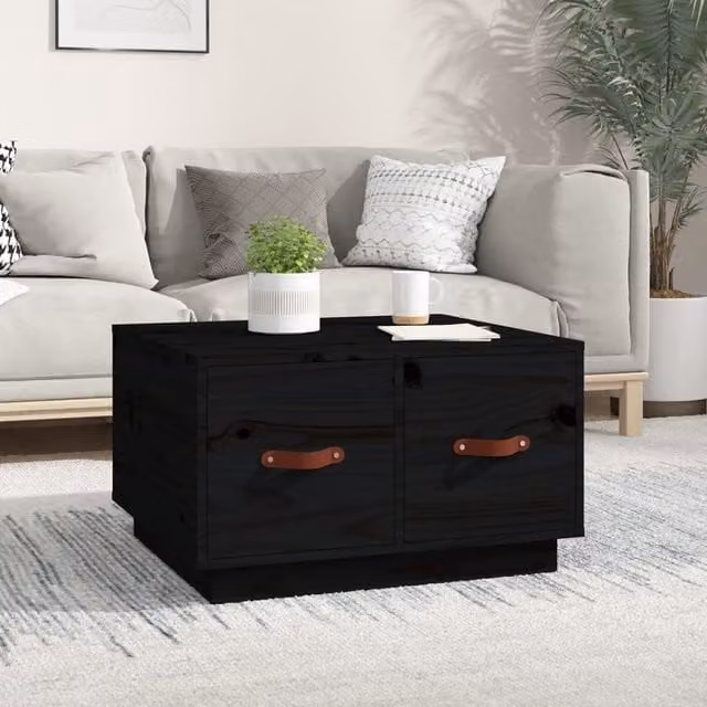 Berkfield Home Black Rustic Solid Pine Coffee Table W/D/H: 60 x 53 x 35 cm – 1