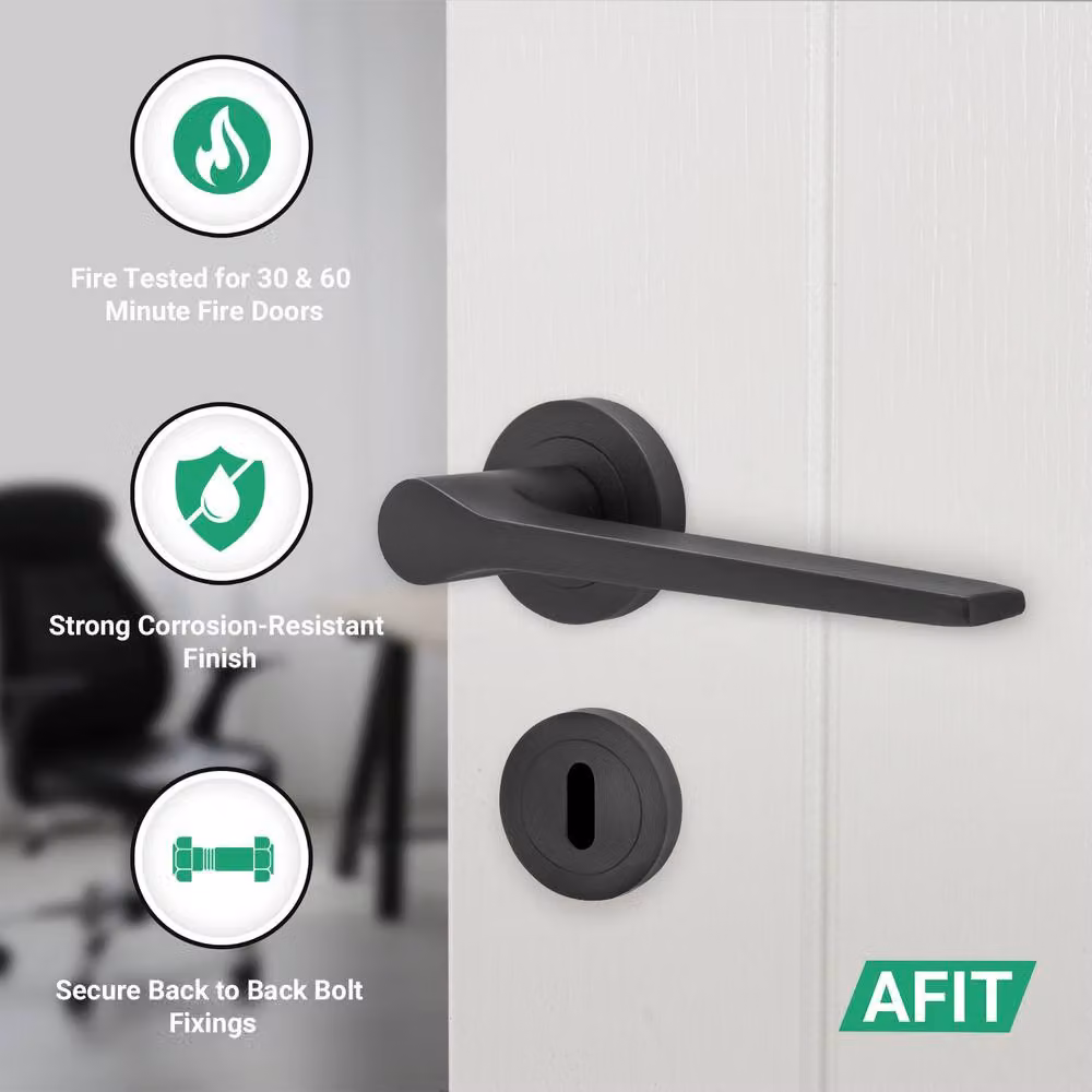 AFIT Black Fire Door Handle Key Lock Set with Hinges in Matt Black, 150 x 150 mm – 2