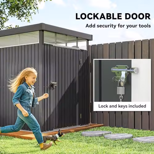 Outsunny Grey Galvanised Steel Garden Shed with Single Door, Windows and Roof Vent, W/D/H: 162 x 259 x 201 cm – 6