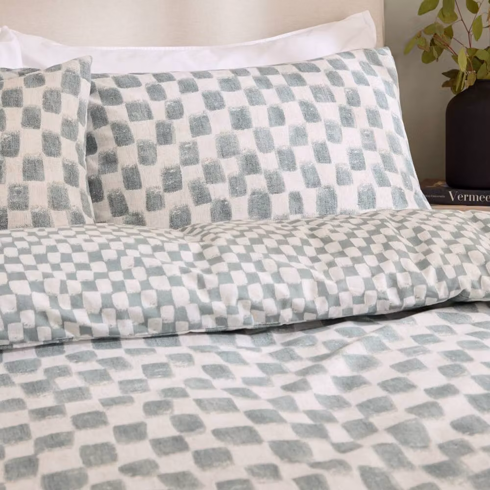 HOEM Nyhavn Reversible Checked Cotton Duvet Cover Set in Aqua, 200 x 200 cm – 2