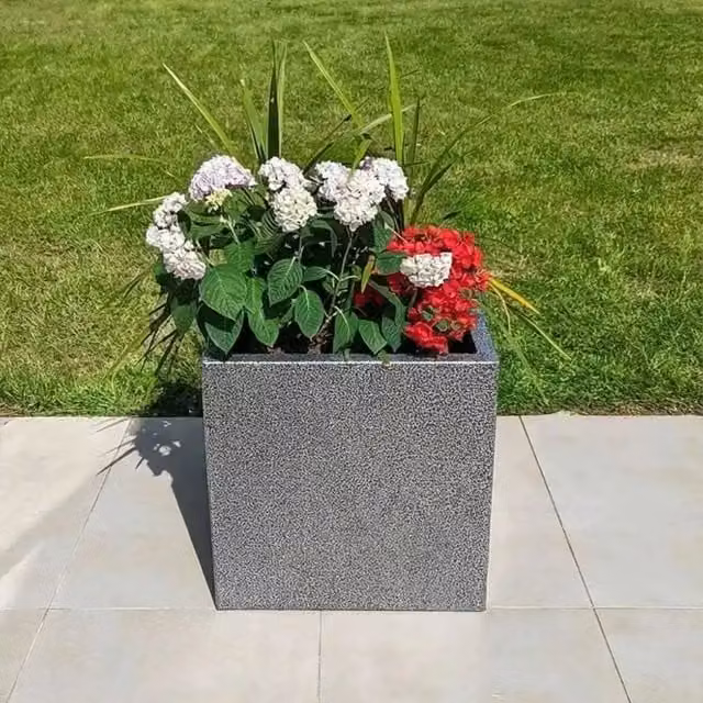 Access Garden Products Silver and Black Textured Square Galvanised Steel Planter, 40 cm – 1