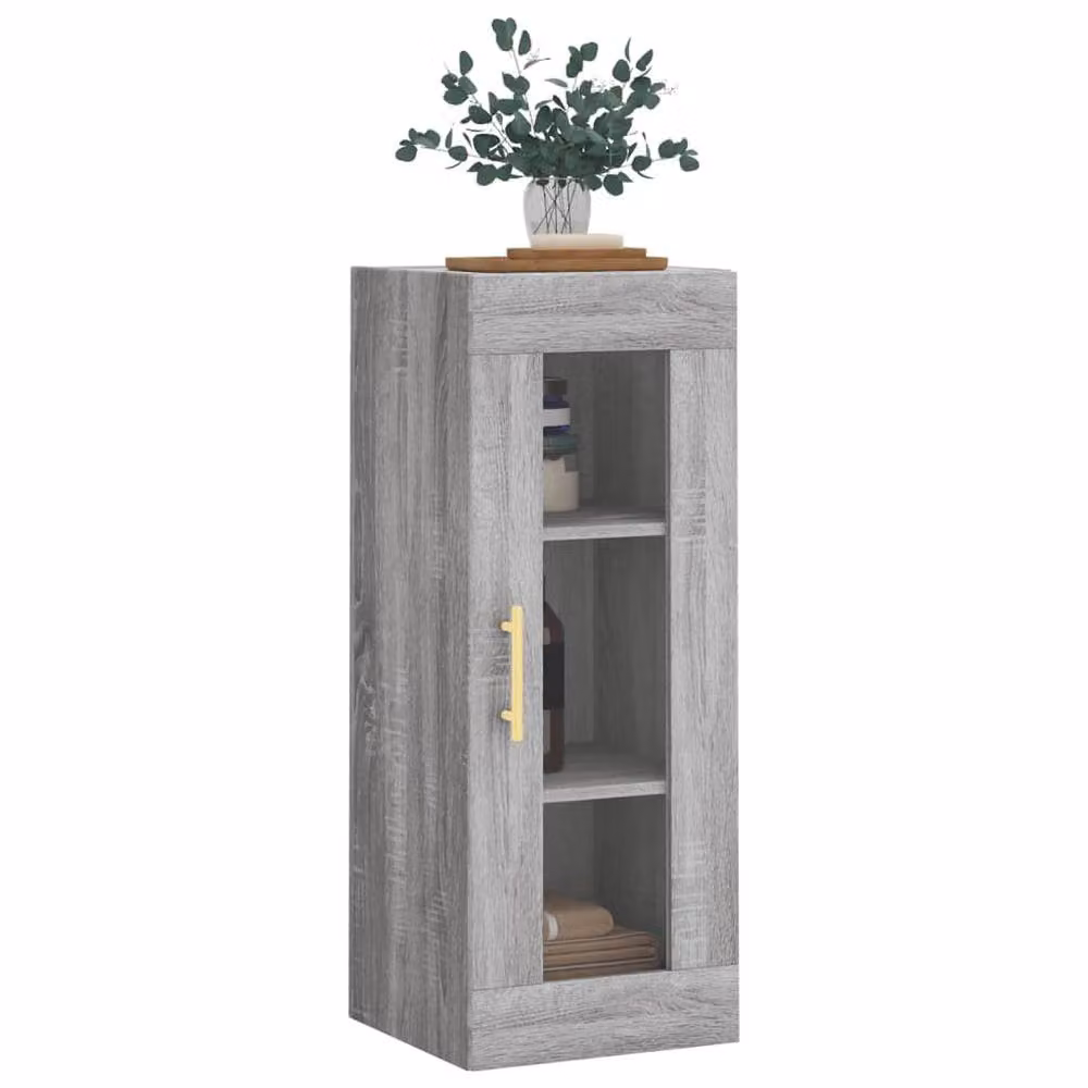 Berkfield Home Wall Mounted Cabinet in Grey Sonoma with Glass Doors, W/D/H: 34.5 x 34 x 90 cm – 3