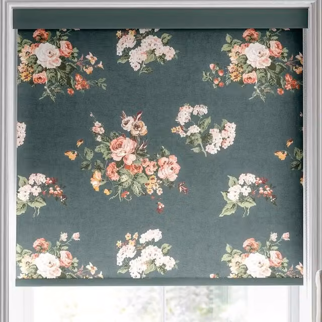 Laura Ashley Rosemore Translucent Made to Measure Roller Blind in Green Floral Fern Pattern