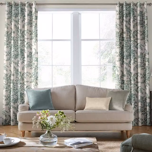 Laura Ashley Picardie Made to Measure Blackout Floral Eyelet Curtain in Sage Green
