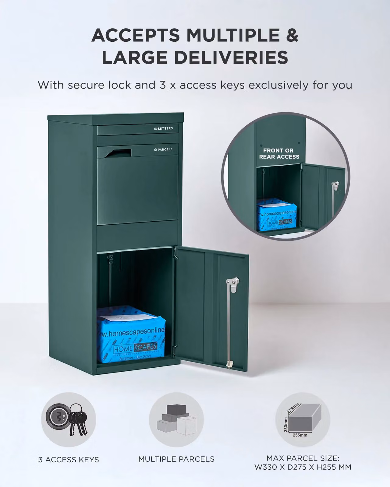 Homescapes Smart Parcel Box Large Front Access Secure Delivery Box in Green, W: 102.5 cm, D: 41.5 cm, H: 38.5 cm – 5