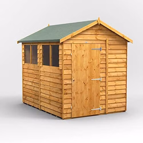 Powersheds Premium Apex Overlap Wooden Garden Shed in Brown with Toughened Glass Windows