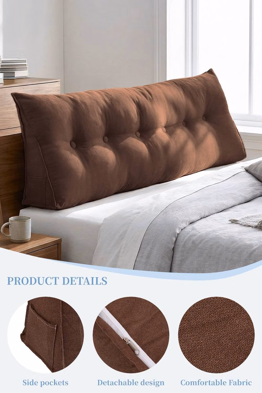 Garden Sanctuary Brown Washable Wedge Headboard Pillow – 5