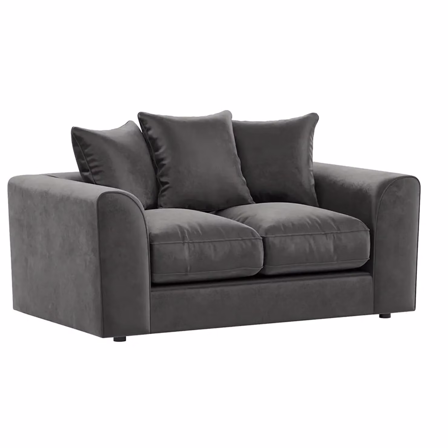 Furnishings For Less UK Brooklyn 2 Seater Sofa in Grey Plush Velvet Fabric with Scatter Back – 2