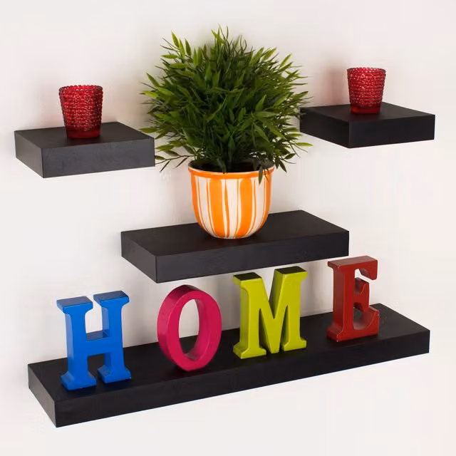 Core Products Ltd Hudson 4 Piece Narrow Wall Shelf Set, Matt Black