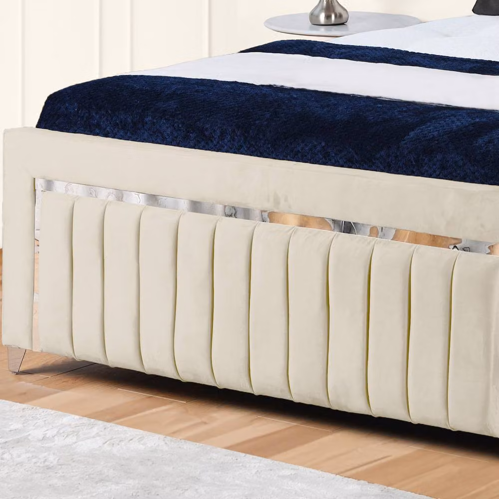 UK Bed Furniture Modern Upholstered Gas Lift Storage Bed in Beige, Size: 200 x 200 cm – 3