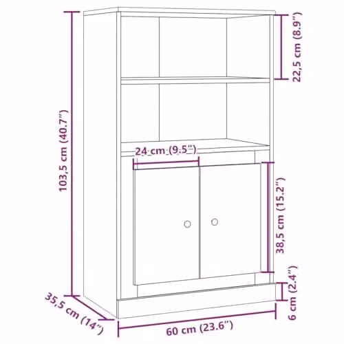 vidaXL Highboard in Old Wood Brown, W/D/H: 60 x 35.5 x 103.5 cm – 3