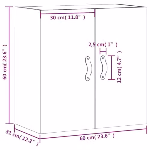 vidaXL Wall Cabinet in Concrete Grey, W/D/H: 60 x 31 x 60 cm – 2