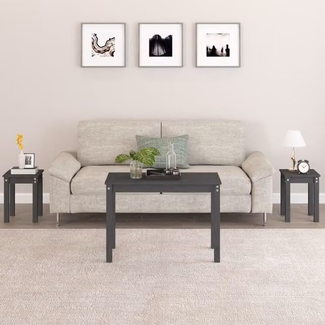 Berkfield Home Nesting Tables, Set of 3, Grey Rustic Solid Pine Wood