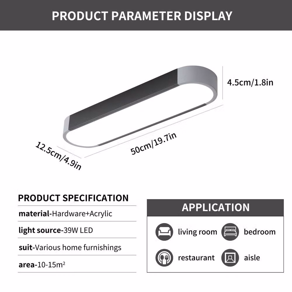 NIVOR Modern Rectangular LED Flush Mount Ceiling Light in Black with Cool White Light – 2