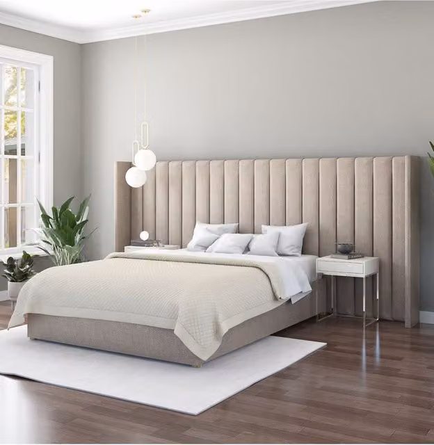 Aspire Grandeur Upholstered Headboard in Eire Linen Grey and Natural