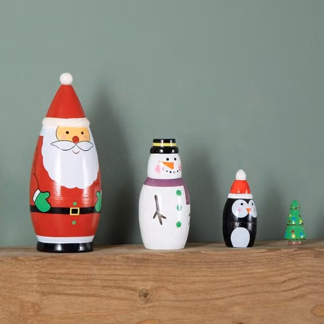 Samuel ALEXANDER Multicolour Hand Painted Wooden Christmas Santa Festive Figurine Set, Height: 16 cm