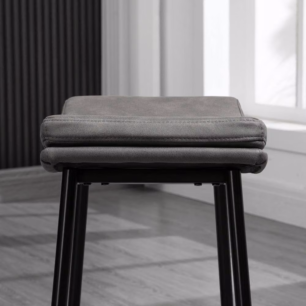 ERGOVEXA Industrial Faux Leather Bar Stools, Set of 2, Grey, H 68.5 x W 38.5 x D 48.5 cm – 7