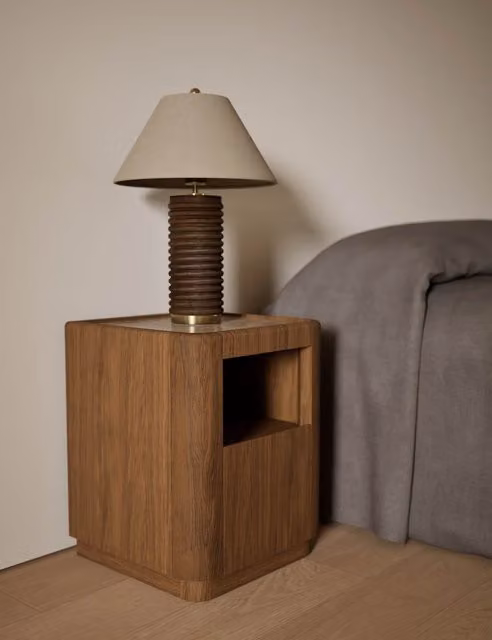 M&S Dempsey Modern Oak and Stone Bedside Table in Natural Mix