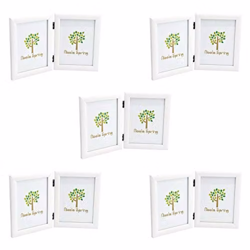 Nicola Spring Pack of 5 White Folding 2-Photo Frames for 5 x 7 inch Pictures, Freestanding and Rectangular – 1