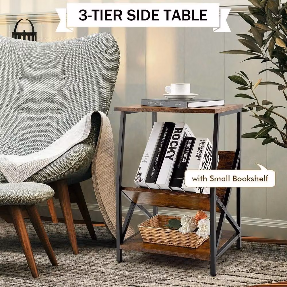KORVIXA 3-Tier Record Holder Shelf and Record Player Stand in Brown and Black, W/D/H: 100 x 100 x 100 cm – 4